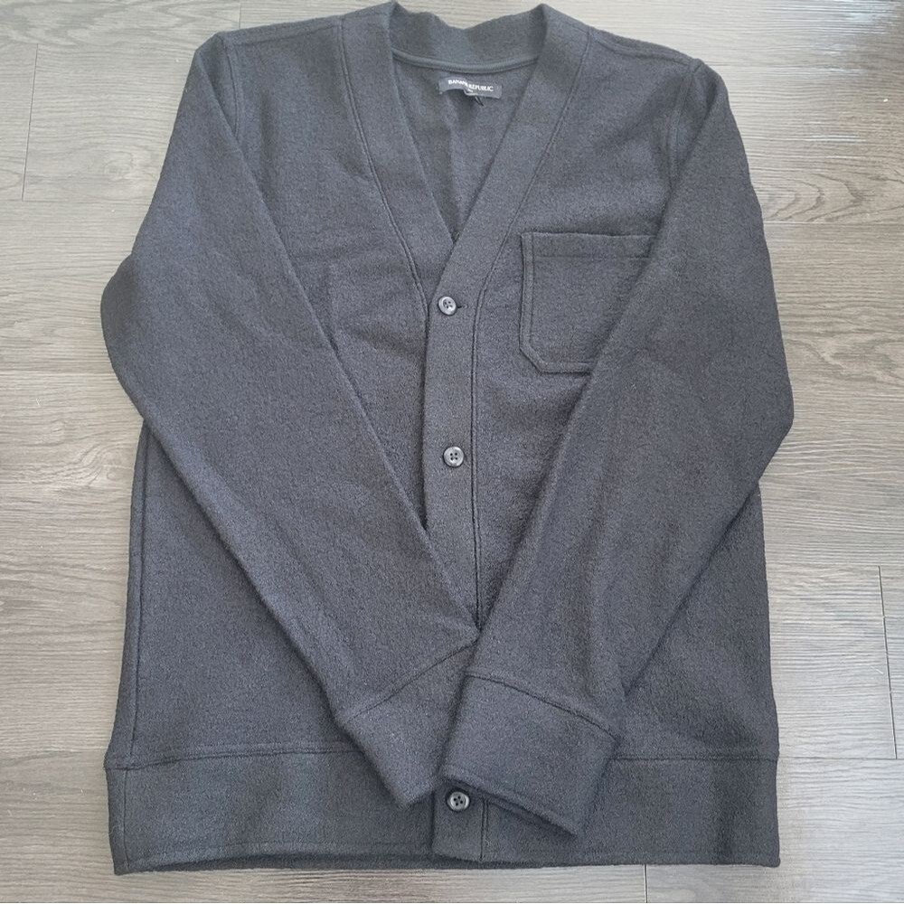 Banana Republic Men's Black Boucle Cardigan Wool Blend Sweater Medium Grunge